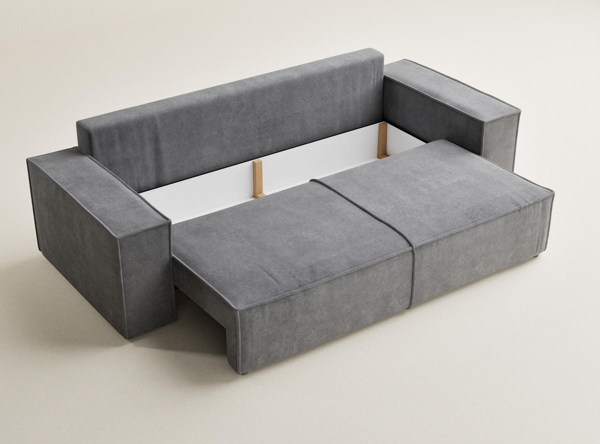 SOFA MIT SCHLAFFUNKTION Milos Grau Webstoff - Schwarz/Grau, Holz/Holzwerkstoff (255/70/105cm) - Maison de Reve