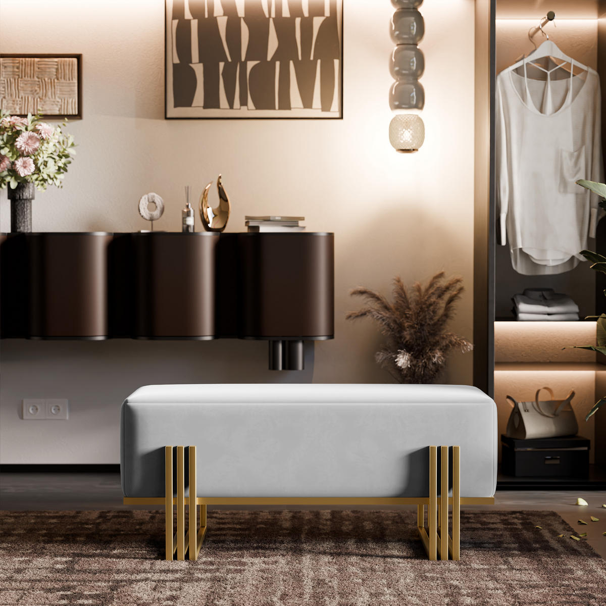 POLSTERBANK TEO 100 cm Gold / Grau ,Metallgestell - Grau, Metall (100/47/35cm) - Idohome