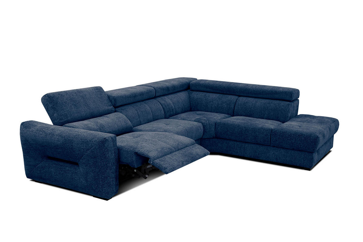 ECKSOFA CALVERA 5-Sitzer mit 1 Relaxfunktion, dunkelblau - Schwarz/Dunkelblau, Holzwerkstoff/Textil (297/239cm) - Courtois Laville