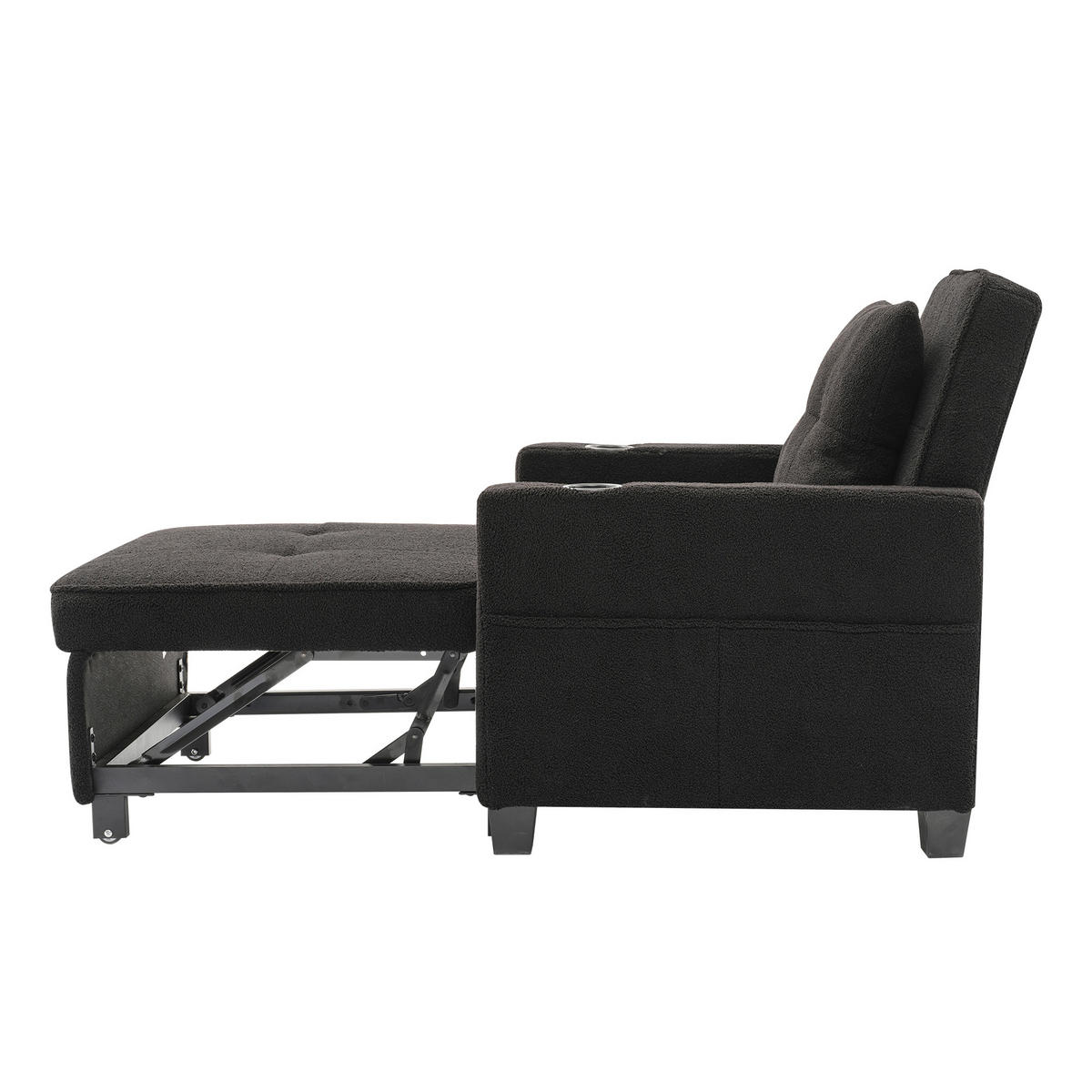 SCHLAFSESSEL DE-35012 3-in-1 mit USB und Getränkehaltern Schwarz - Schwarz, Metall (87/84/74cm) - ComfortXL