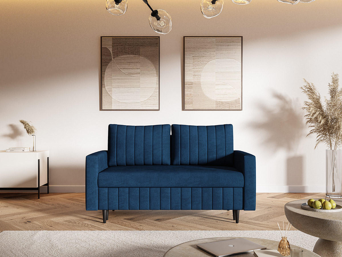SCHLAFSOFA 160 cm Scandi, 2-seater, Bettkasten, Beine, Dunkelblau - Dunkelblau, Holz (160/94/90cm) - Emporius