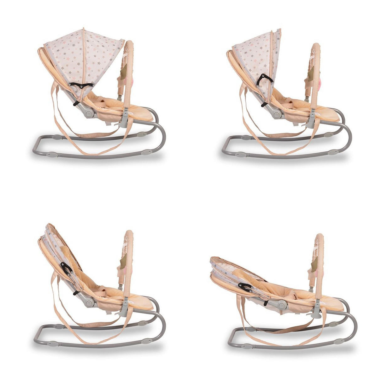 BABYWIPPE Lulu beige verstellbare Sitzposition, Spielbogen, Tragehenkel, Metallrahmen - Beige, Metall - Moni