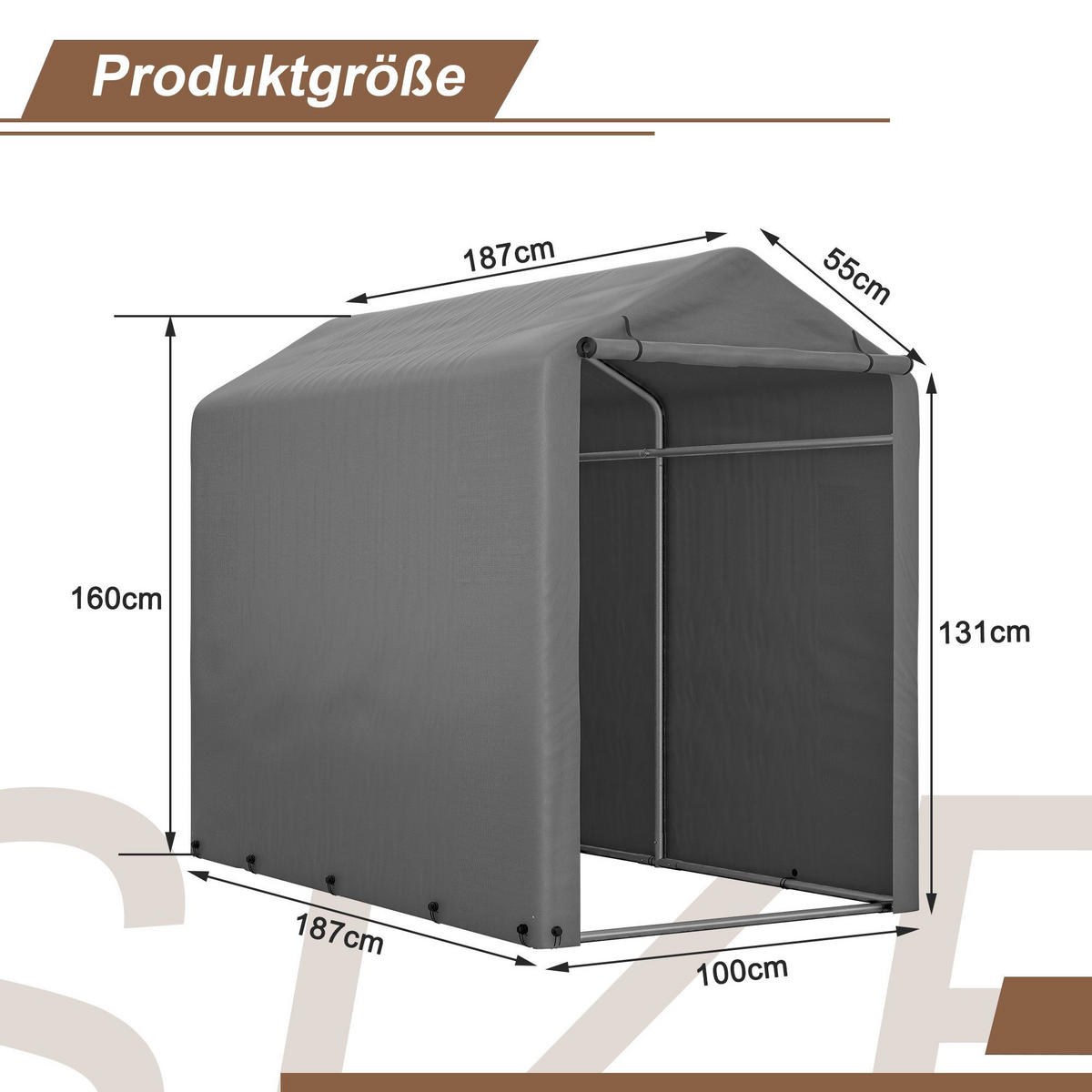 FAHRRADGARAGE, Reißverschlusstür Lagerzelt - Silberfarben, Metall (100/160/187cm) - Gisaae