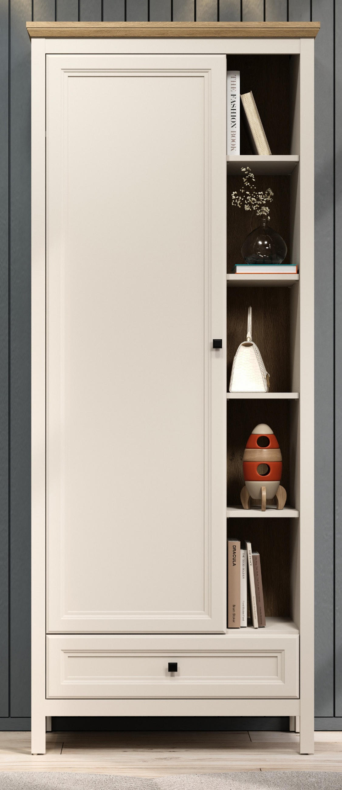 GARDEROBENSCHRANK Kaschmir, Stein Eiche Landhaus 80 x 200 cm, Garderobe mit Soft-Close - Kaschmir/Eichefarben, Holzwerkstoff/Kunststoff (80/200/41cm) - Top.Furn