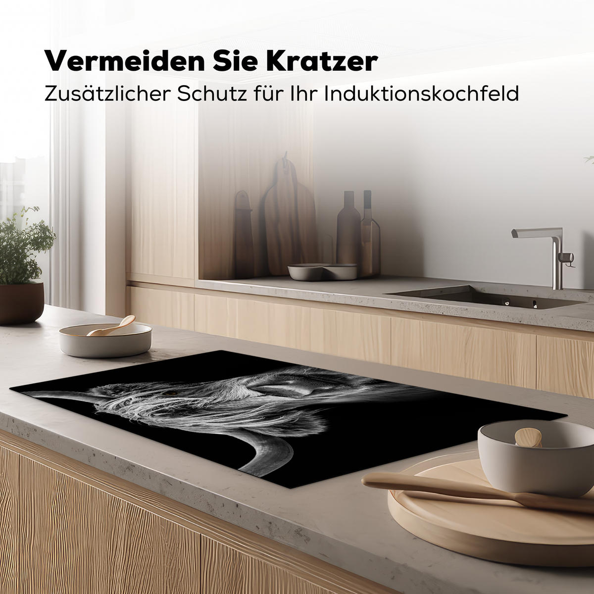 HERDABDECKPLATTE Schottischer Highlander - Hörner - Schwarz - Weiß - Kuh - Wild - Tiere Induktionsschutz 91.6x52.7 cm - Schwarz, Kunststoff (91.6/52.7/0.2cm) - MuchoWow