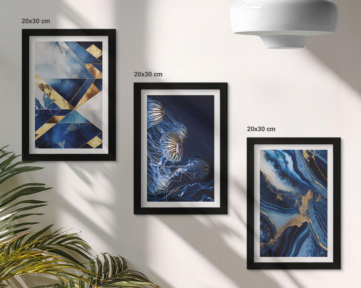 WANDBILDER 3er-Set - 20x30 cm Schwarzer Rahmen - Abstrakte, elegante Muster - Schwarz, Kunststoff (20/30cm) - ArtPrintCave