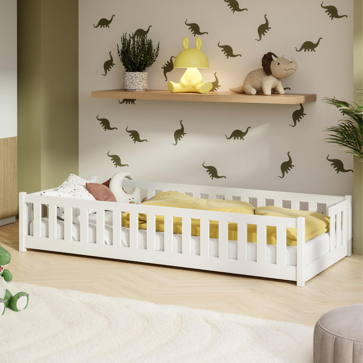 BODENBETT mit Matratze 80x160 cm in Weiß - Weiß, Holz (80/160cm) - Kids Collective