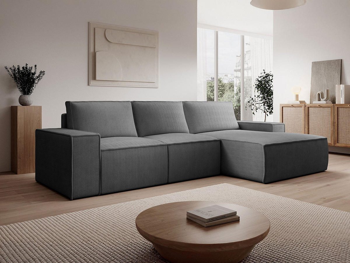 SCHLAFSOFA - 5 Personen - Samt, Stoff - Anthrazitgrau - - Anthrazit, Textil (297/85/167cm) - Vente-Unique