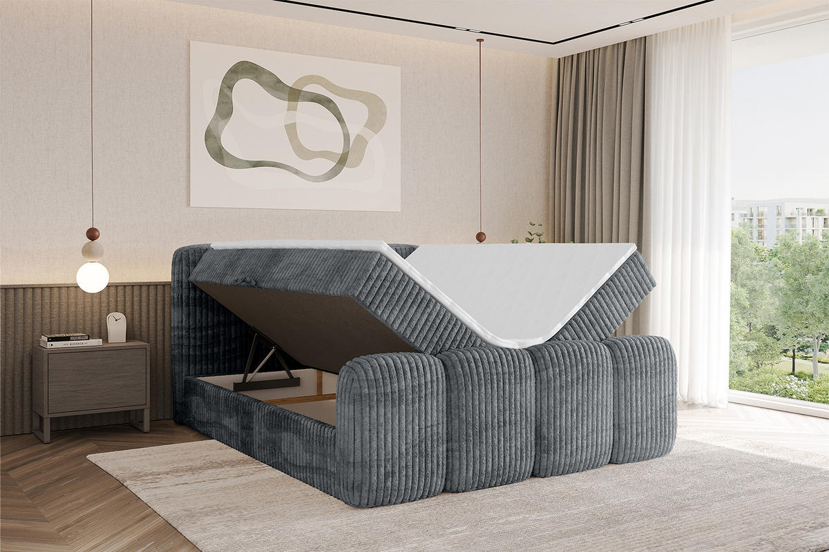 BOXBETT mit Matratze H4 und Lattenrost - NINA-Z - 140x200 cm - Dunkelgrau - Schieferfarben, Holzwerkstoff (140/200cm)