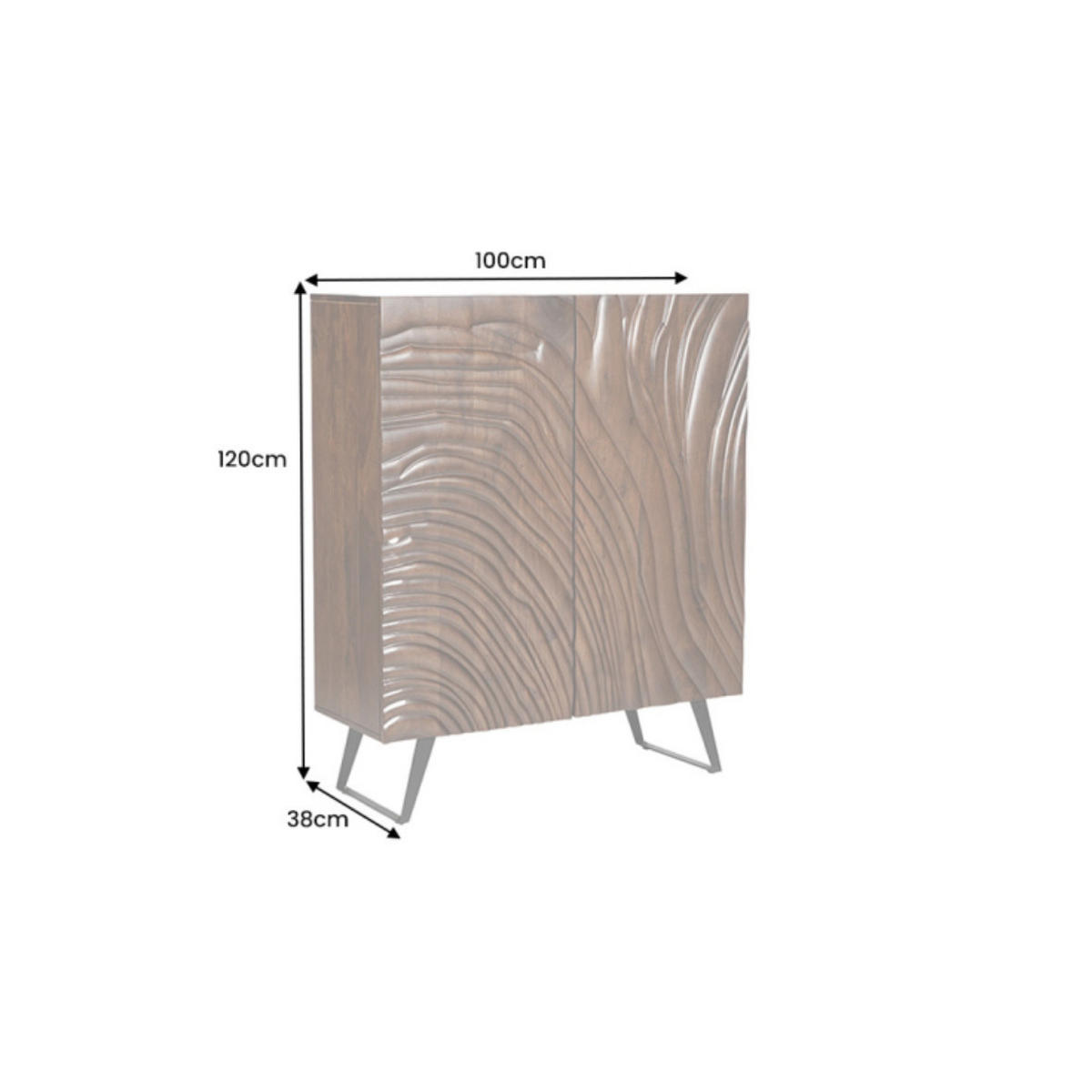 HIGHBOARD FLUI Akazie Braun 120cm - Schwarz/Braun, Holz/Metall (100/120/38cm) - riess-ambiente