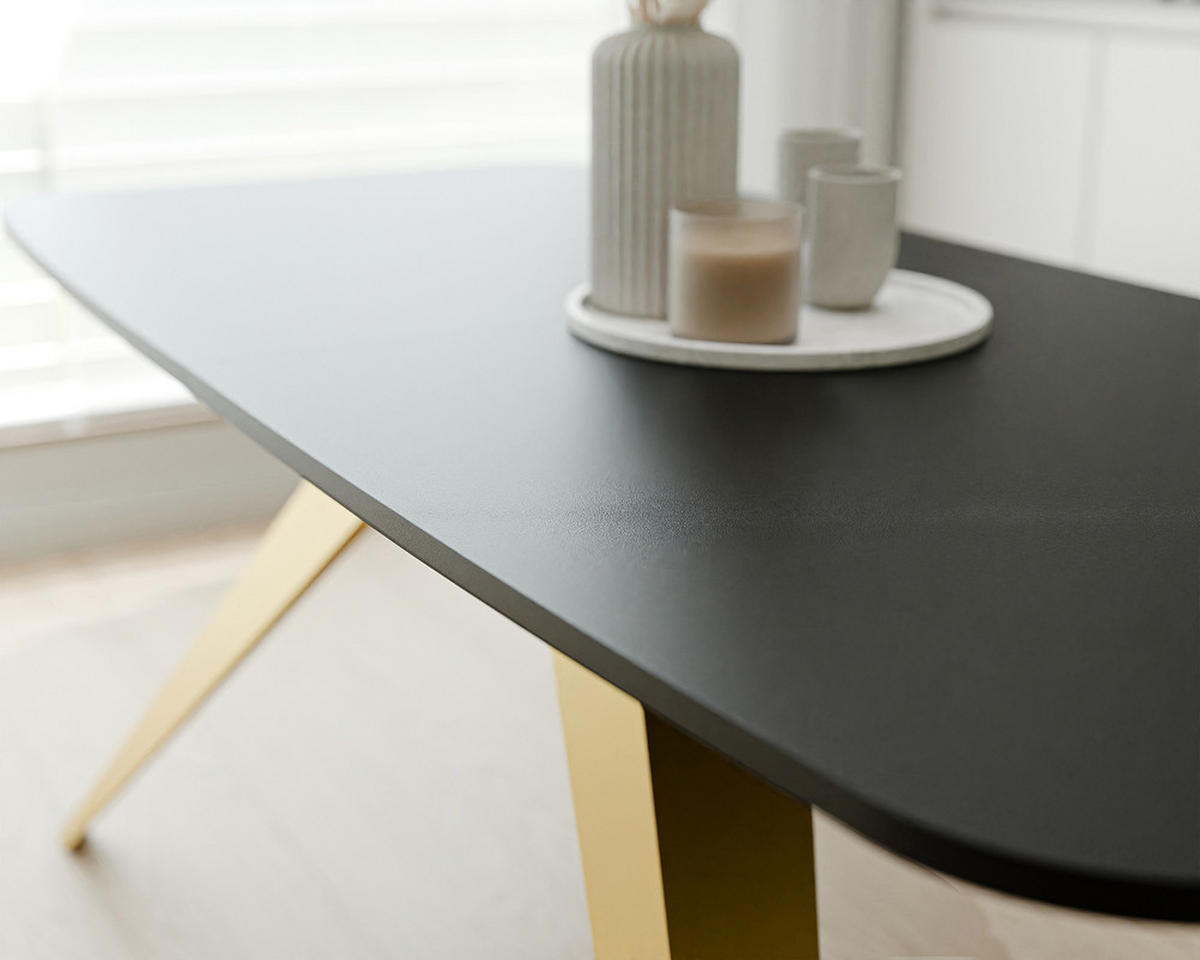 AUSZIEHTISCH FENTO 180/90/76 cm, Gold / Schwarz - Schwarz, Holzwerkstoff/Metall (90/180/76cm) - Idohome