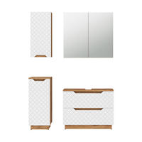 BADMÖBEL-SET Lotta Eiche/Weiß mit Kachelstruktur 4 Teile - Eichefarben/Weiß, Holzwerkstoff (79.6/62.5/32cm) - Vicco