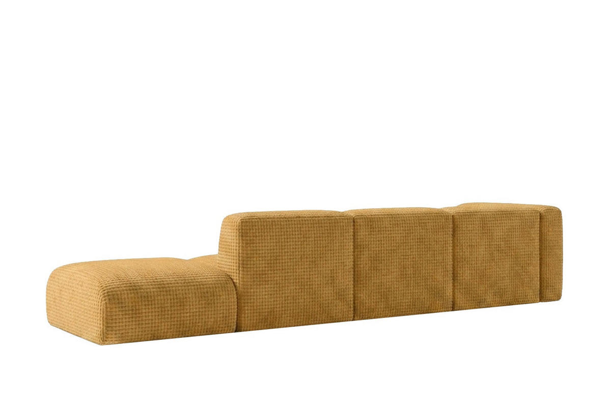 ECKSOFA L-Form mit Hocker, Chenille-Stoff Cremona, Golden, Rechts, GRETA - Goldfarben, Holz (386/179cm) - Kaiser Möbel