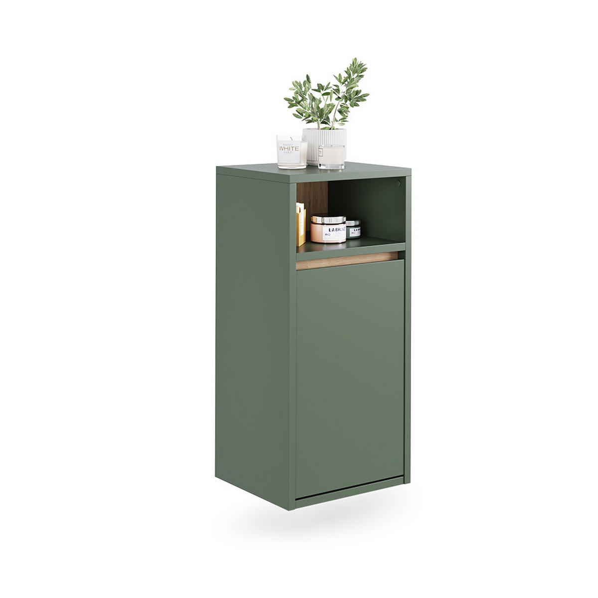 BADSCHRANK Viola Grün/Artisan 38 x 80 cm mit Wäschkorb - Eiche Artisan/Grün, Holzwerkstoff (38/80/33cm) - Vicco