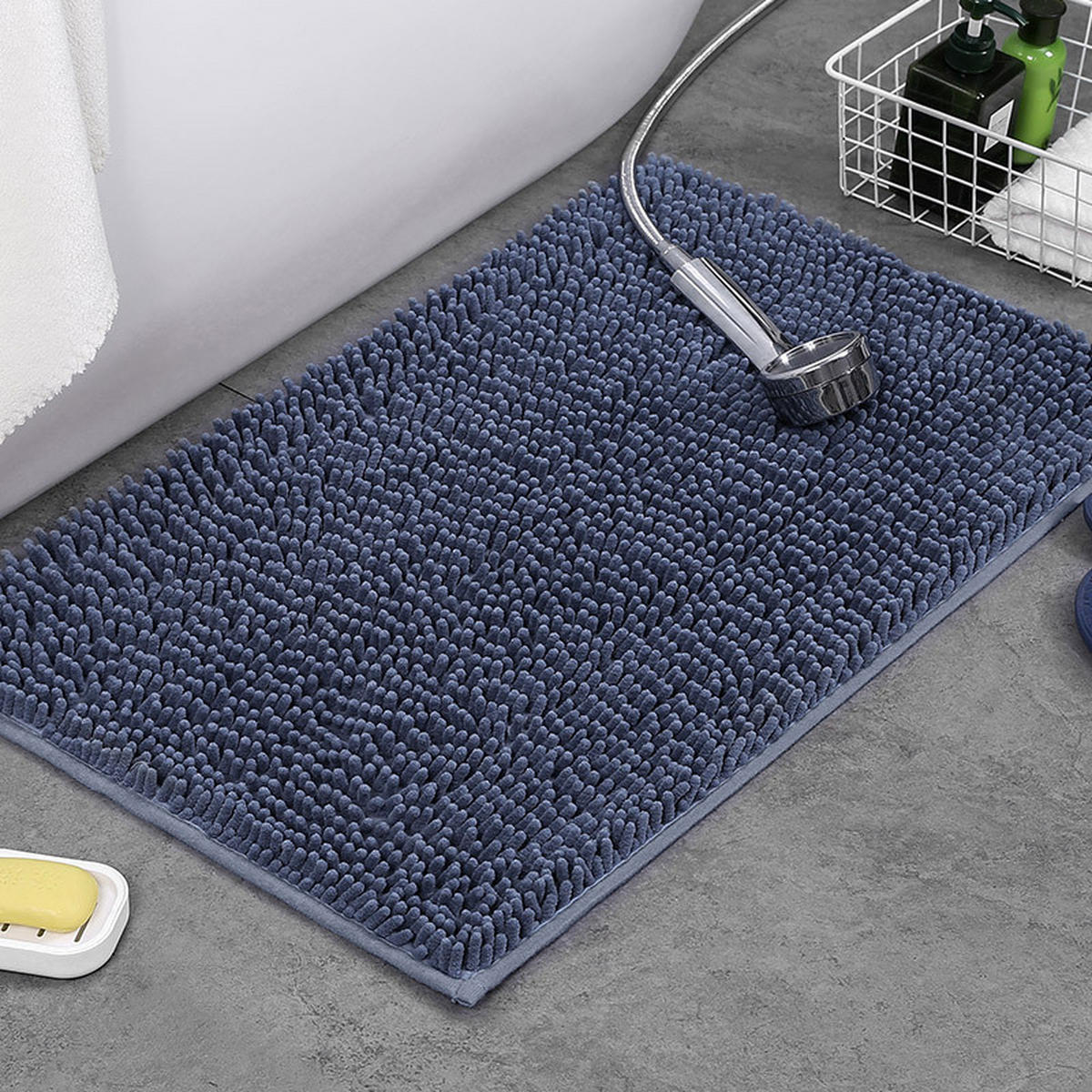 DUSCHMATTE – 40 x 60 cm – Dunkelblau – Chenille-Material - Dunkelblau, Textil (30/25cm)
