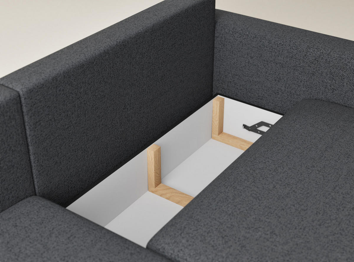 ECKSOFA MIT SCHLAFFUNKTION Leon Anthrazit Webstoff - Anthrazit/Schwarz, Holz/Holzwerkstoff (148/239cm) - Maison de Reve