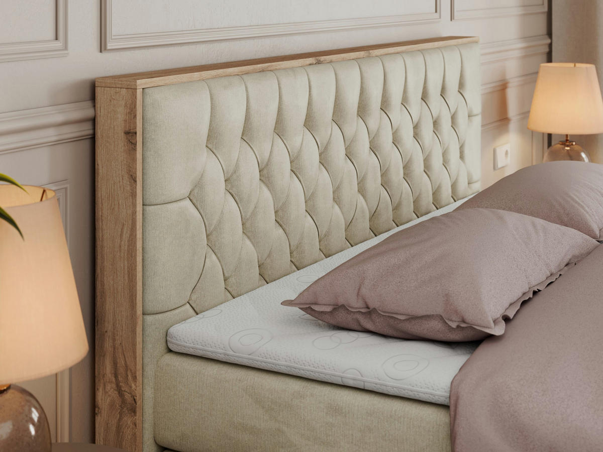 BOXSPRINGBETT AMORE KING 180/200 Beige Velvet - H3 - Beige, Holz/Textil (180/200cm) - MKS