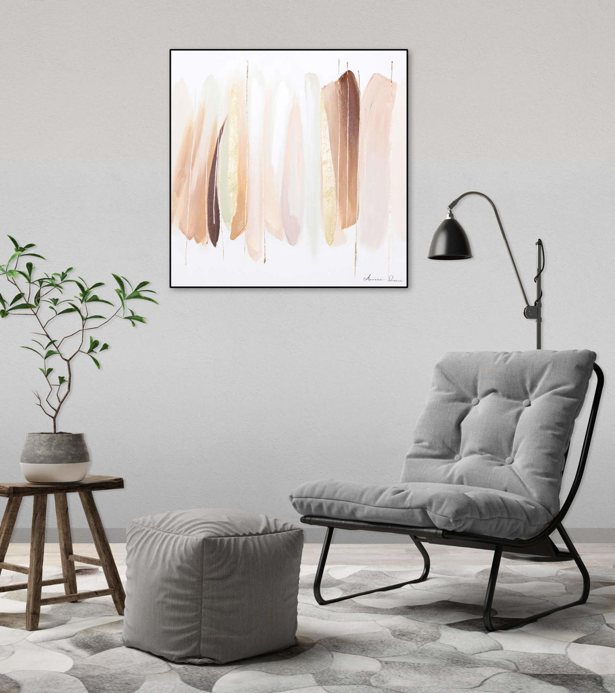ÖLGEMÄLDE 60/60 cm - Pink/Beige, Holz/Textil (1.7/60cm) - KUNSTLOFT