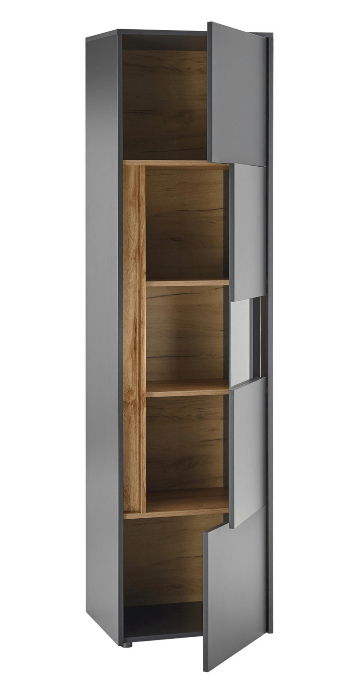VITRINE grau matt, Eiche Wotan 50 x 197 cm, Vitrinenschrank 5 Fächer - Eiche Wotan/Schwarz, Glas/Holz (50/197/40cm) - Furn.Design