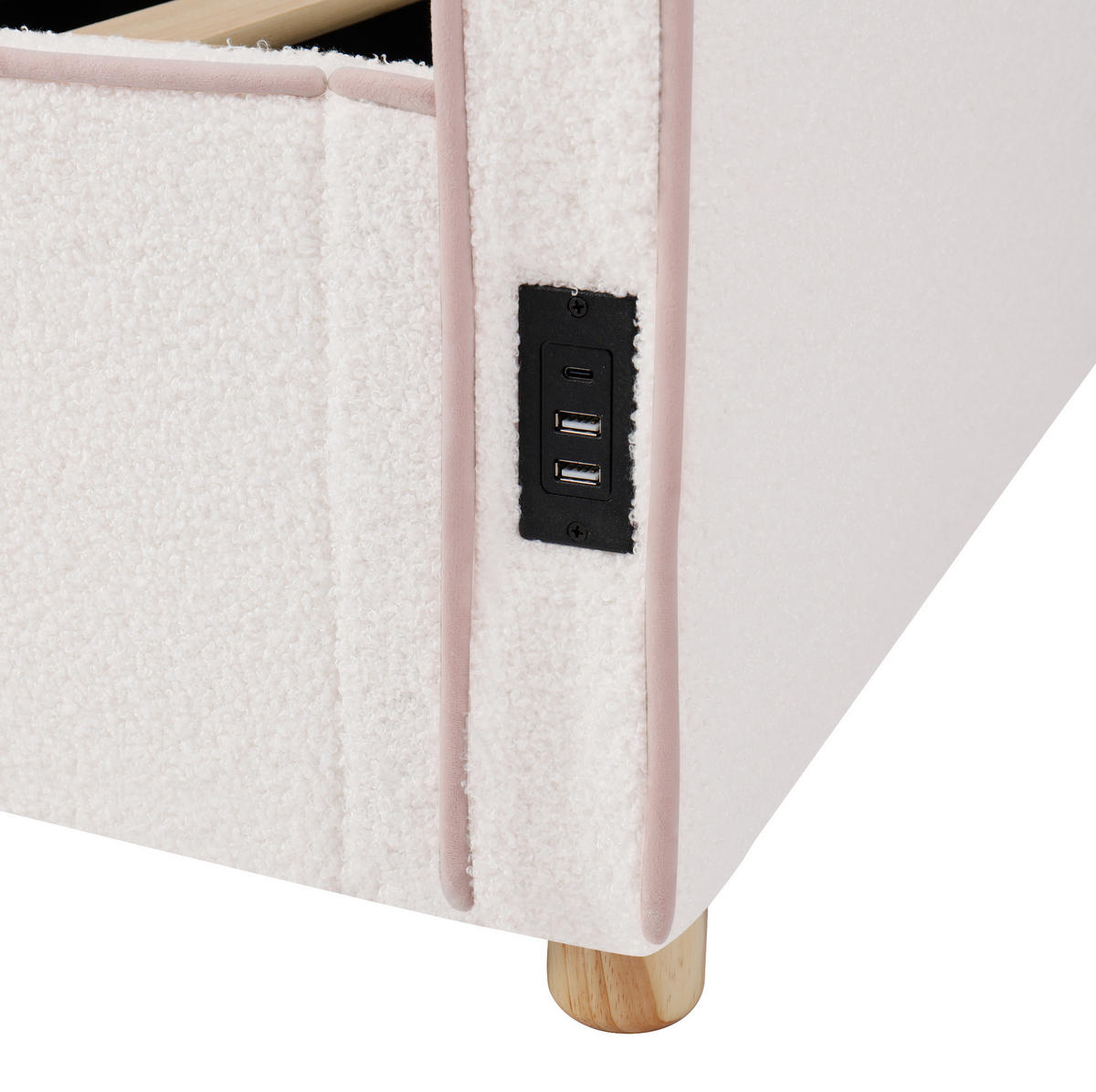 POLSTERBETT 90/200 cm aus Bouclé mit hydraulischem Stauraum und USB-Anschluss Beige - Beige, Textil (90/200cm) - Modenvie