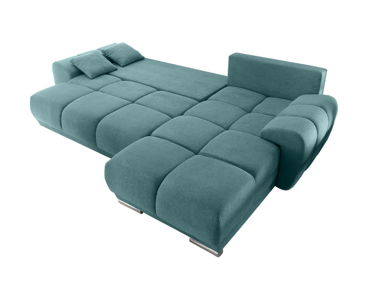 ECKSOFA beidseitig montierbar, Schlaffunktion mit Bettkasten - Chromfarben/Grün, Textil (289/189cm) - ed exciting design