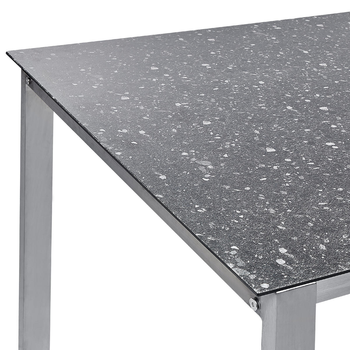 GARTENTISCH Keramik-Glas Granit Optik schwarz 180/90 cm Cosoleto - Silberfarben/Schwarz, Glas (180/90/75cm) - Beliani