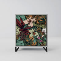 SIDEBOARD BOTANICAL EMERGENCE, Grau, 57,5x42x67,5 cm, Schwarze Metall-Rahmenfüße - Multicolor/Schwarz, Holzwerkstoff/Metall (57.5/67.5/42cm) - SpaceRebels