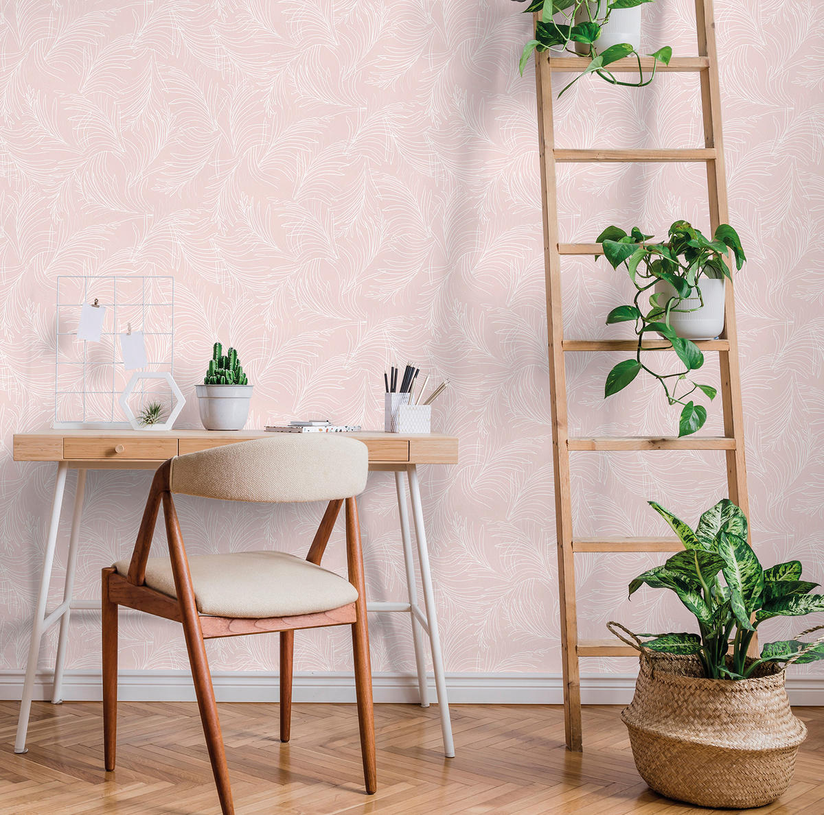 TAPETE Federn 53 cm x 10 m - Pink, Papier (53/1000cm) - Sanders & Sanders