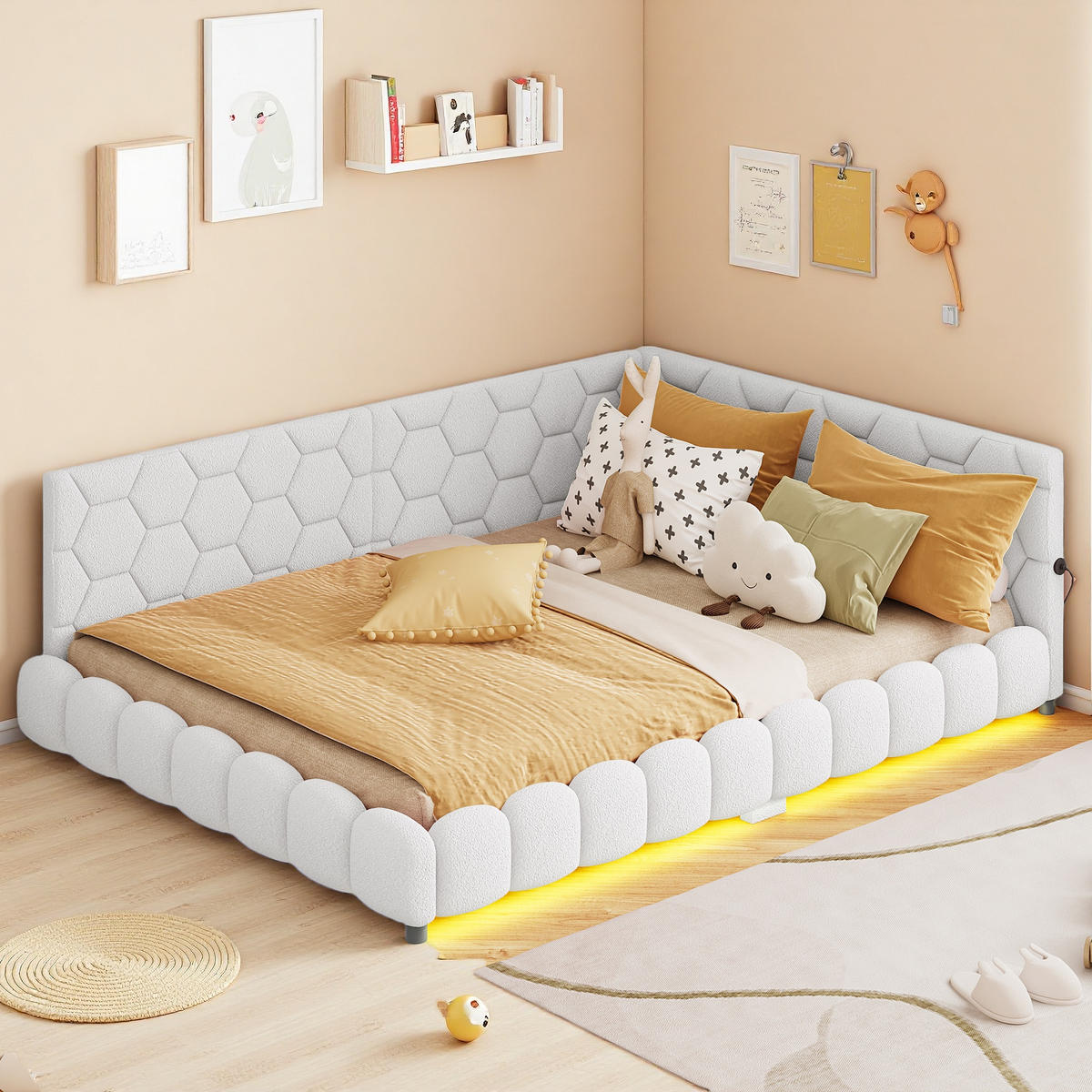 SCHLAFSOFA 140x200cm weiß 16farben led usb - Weiß, Holzwerkstoff (140/200cm) - SHOPENTRA