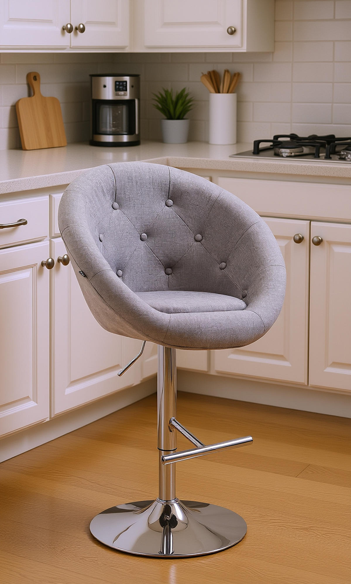 BARHOCKER Landern Stoff chrom grau - Chromfarben/Grau, Textil/Metall (65/128/57cm) - TPFLiving