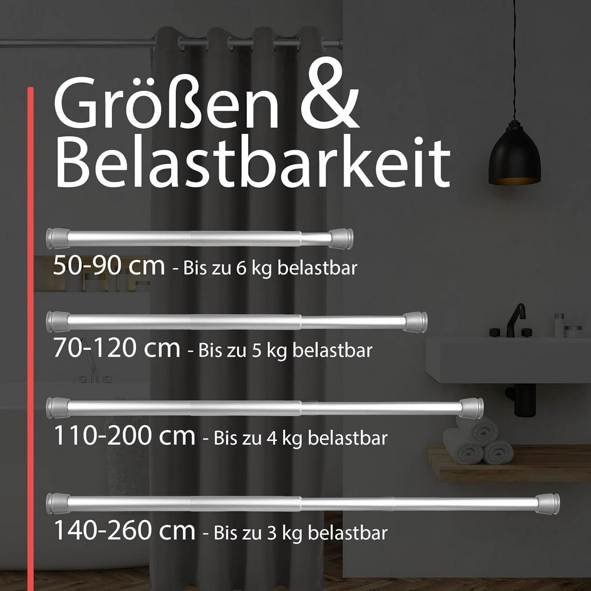 DUSCHSTANGE Neptun 70-120cm Aluminium - Alufarben, Metall (70cm) - BoMoe