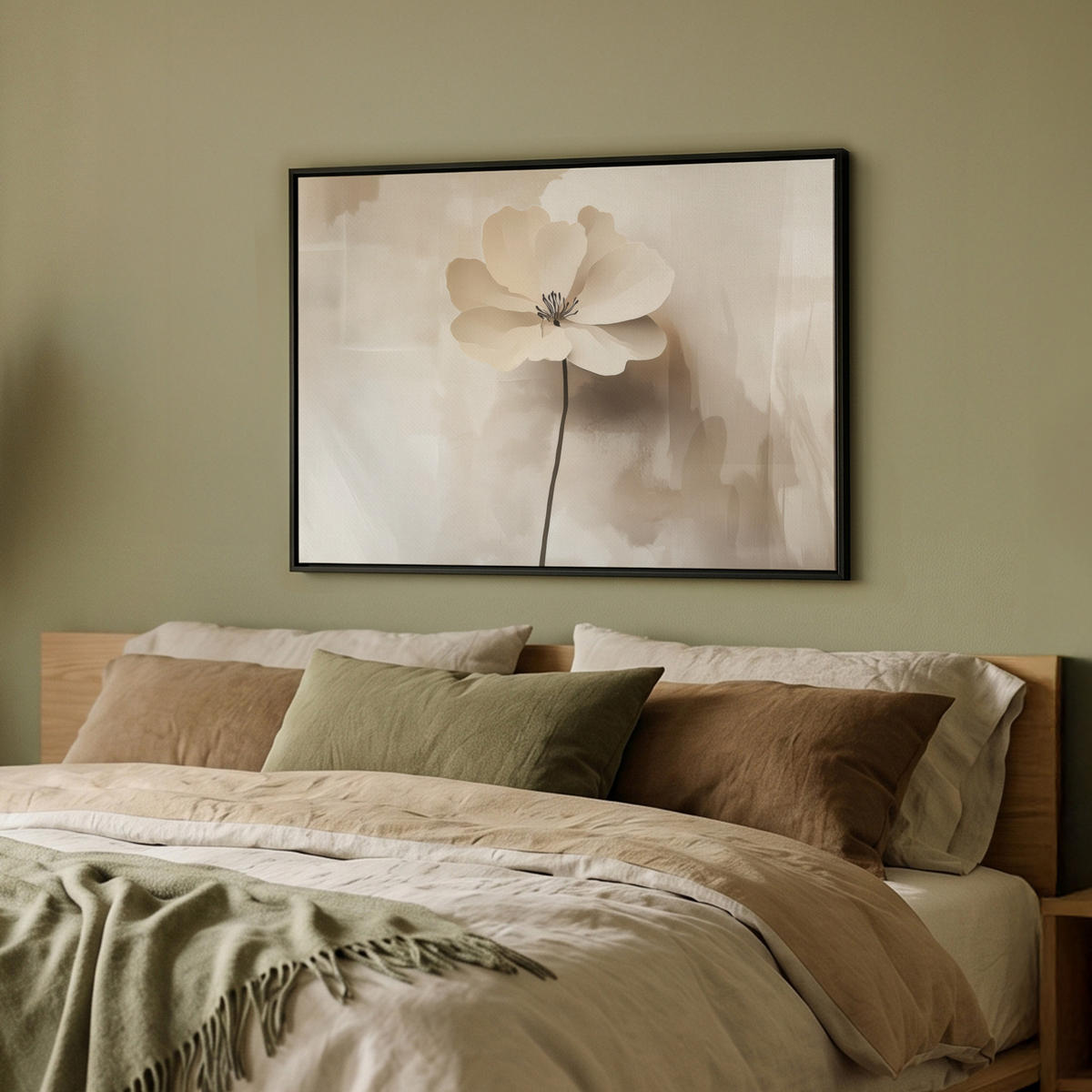 LEINWAND Bilder mit Rahmen - Blume - Beige - Farbe - Schatten - 70x50 - Creme, Textil (70/50cm) - MuchoWow