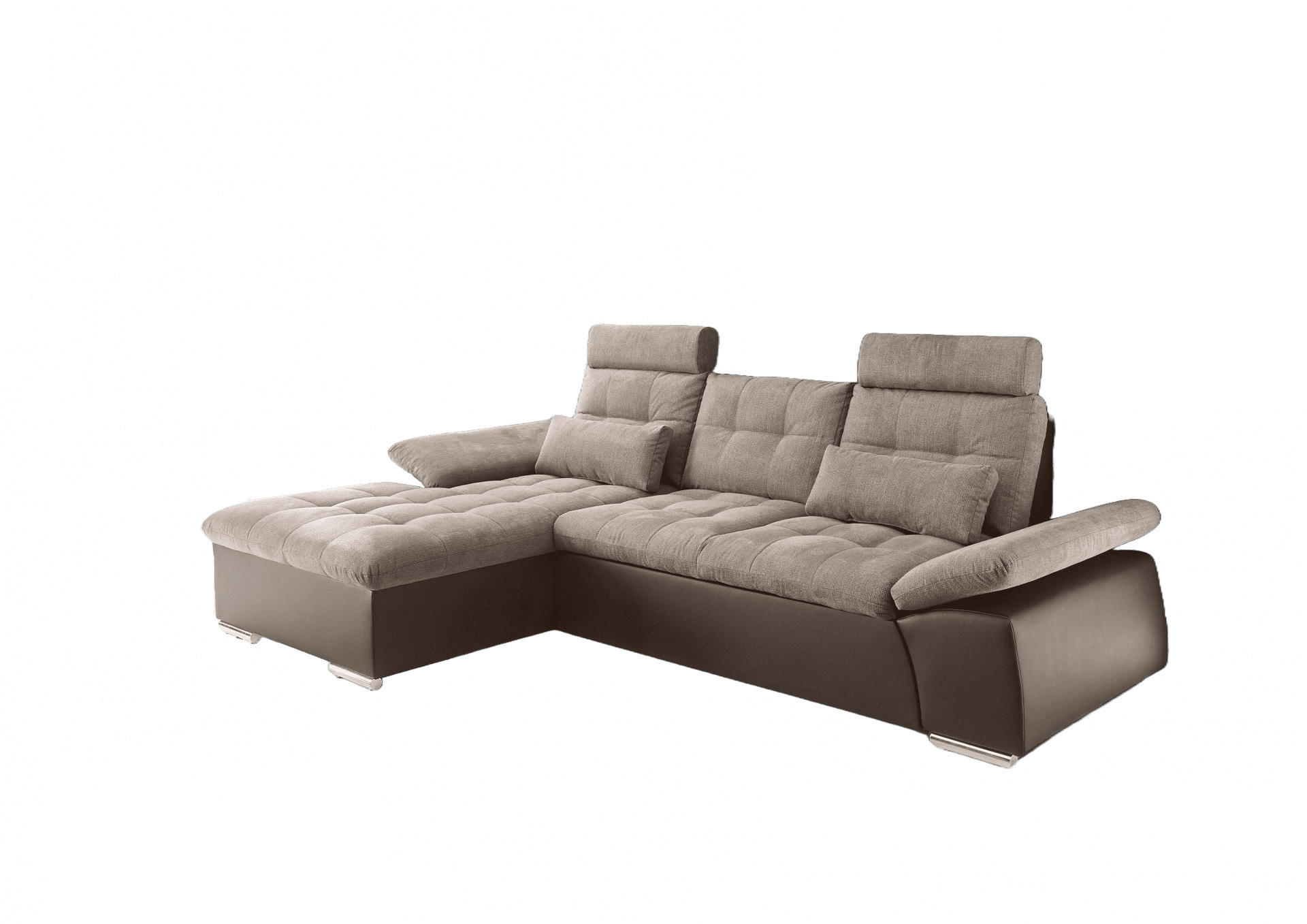 ECKSOFA mit Schlaffunktion und verstellbaren Armlehnen - Chromfarben/Beige, Kunststoff/Textil (268/170cm) - ed exciting design