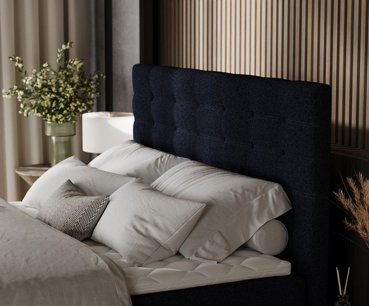 BOXBETT Niro 140/200 cm Marineblau im Riva Stoff - Schwarz/Dunkelblau, Holz/Holzwerkstoff (140/200cm) - AltaBeds