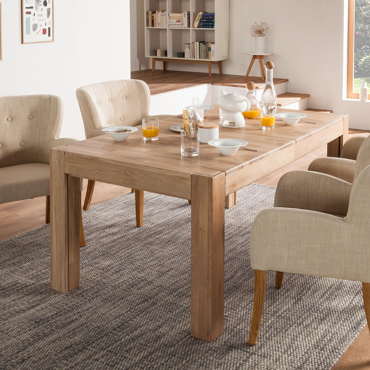 ESSTISCH - Eiche massiv - Eichefarben, Holz (90/160/73cm) - home24