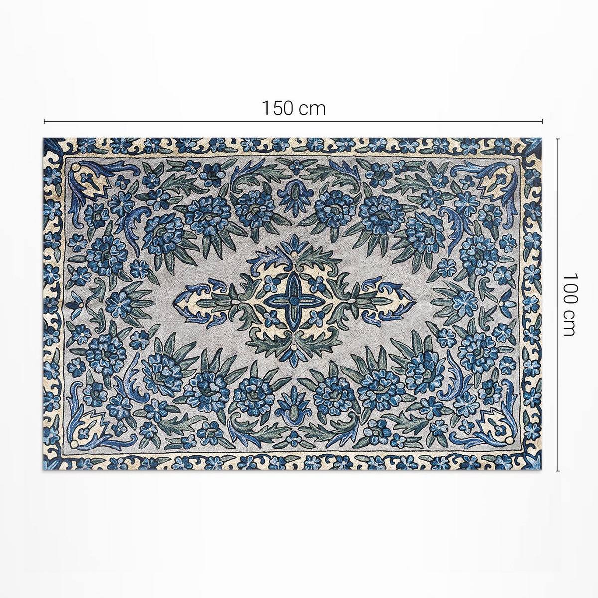 TEPPICH 100x150 cm Nepal Pflanzendekor - Hellblau, Kunststoff (100/150cm) - Wallfluent