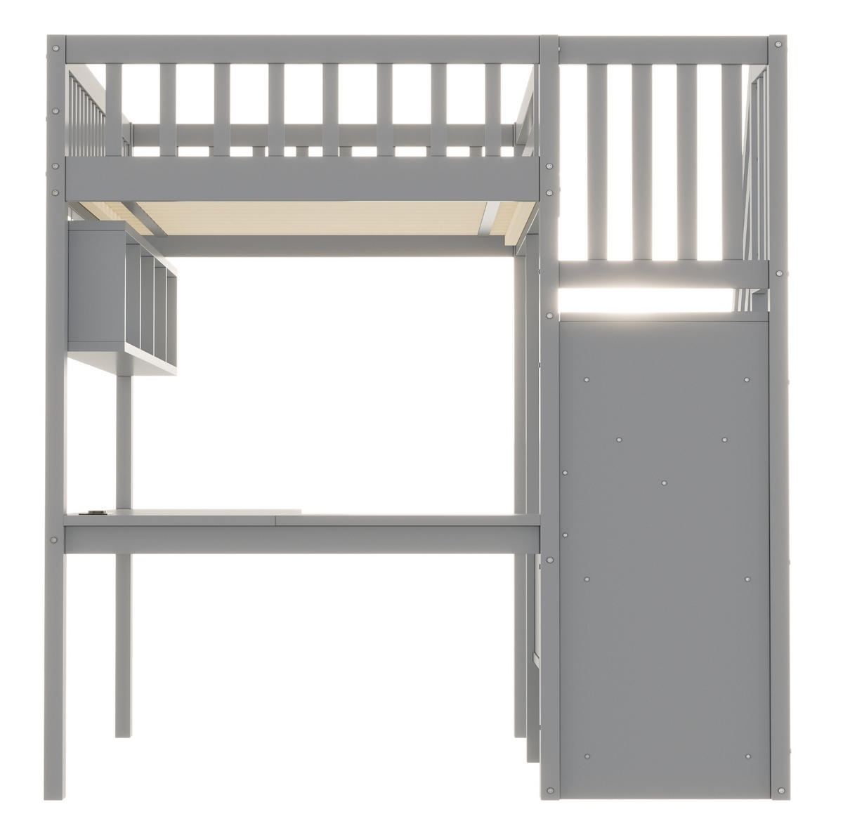 HOCHBETT aus Holz 90x200 cm Grau mit Stauraumtreppe, Schreibtisch, LED-Beleuchtung und Steckdosen - Grau, Holz (90/200cm) - IVMEU