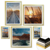 WANDBILDER 5er Set - 50x50 cm & 20x30 cm & 40x60 cm Goldrahmen - Leuchtturm-Grassteg - Goldfarben, Kunststoff (40/60cm) - ArtPrintCave