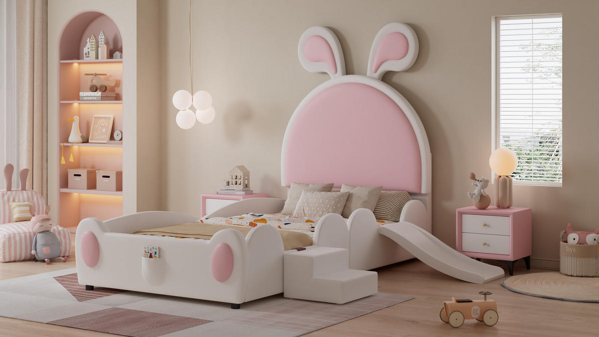 KINDERBETT 90x200 cm Rutsche rosa - Rosa, Kunststoff (90/200cm) - LEBENLANG