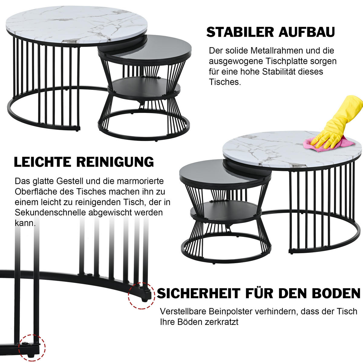 COUCHTISCHSET schwarz und weiß - Schwarz/Weiß, Holzwerkstoff/Metall (70/70/45.5cm) - Urban Meuble