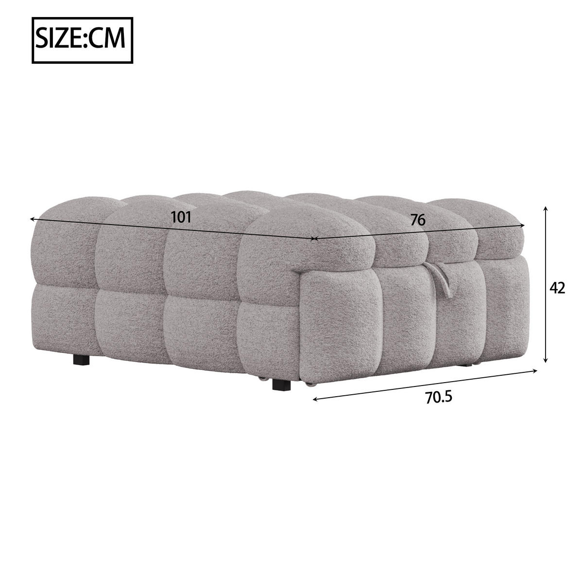 BETT 183/76/42 cm in Grau – 2-in-1 aus Teddy-Stoff, ausziehbar - Grau, Textil (70/180cm) - BEAOK