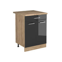 DULAP DE BAZĂ DE BUCĂTĂRIE R-Line, Antracit lucios ridicat/Stejar auriu, 60 cm cu sertar стільниця Золотий дуб - stejar miere/negru cu luciu intens, compozit lemnos (60/81.6/60cm) - Vicco