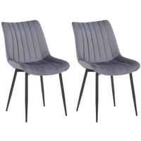 STUHL 2er Set Samt grau - Schwarz/Grau, Textil/Metall (46/82/61cm) - CLP