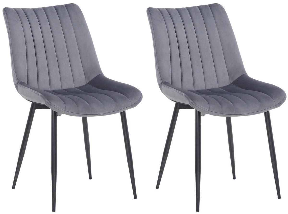 STUHL 2er Set Samt grau - Schwarz/Grau, Textil/Metall (46/82/61cm) - CLP