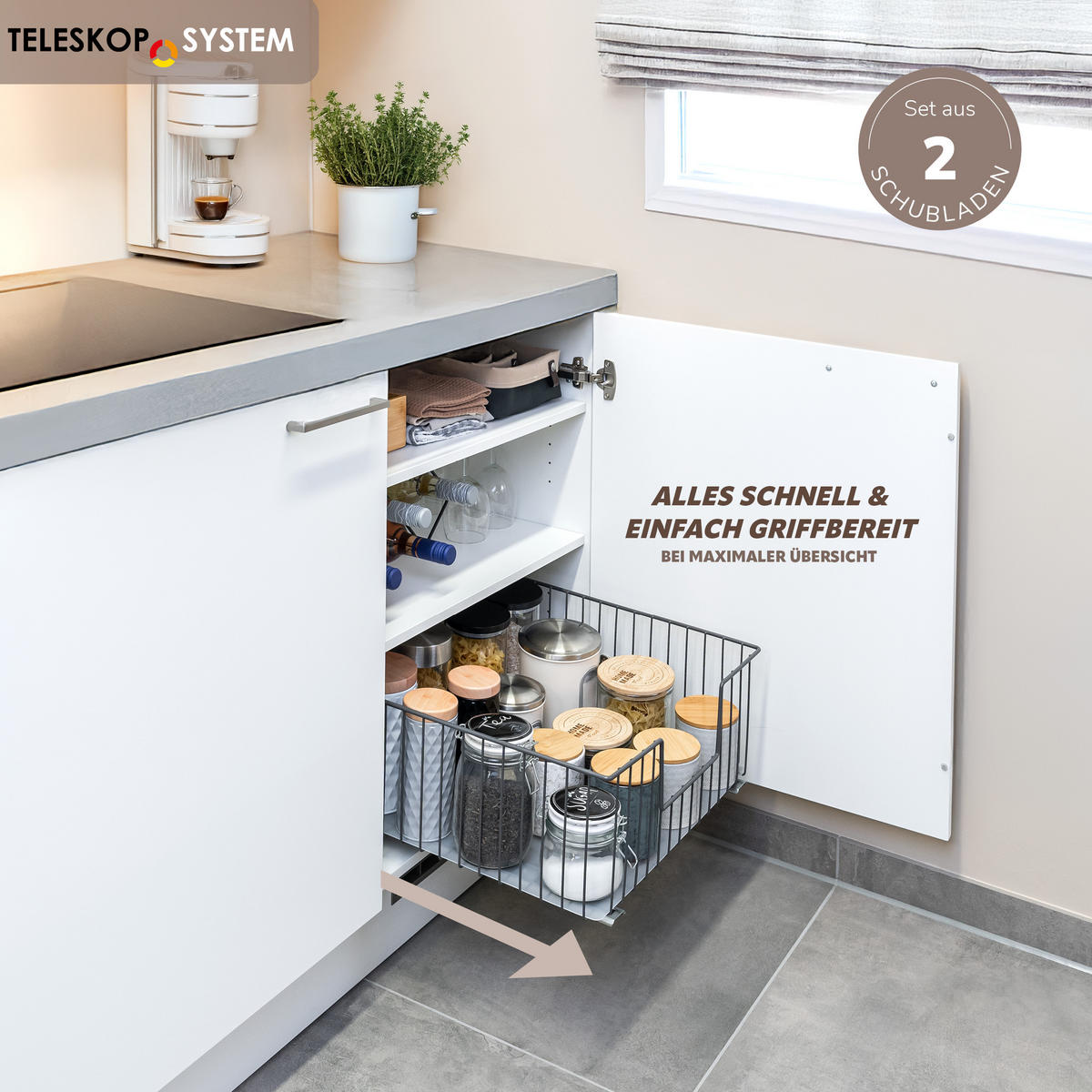 SCHRANK-KORBAUSZUG 50 cm, grau, Metall - Grau, Metall (50/23/50.5cm) - bremermann