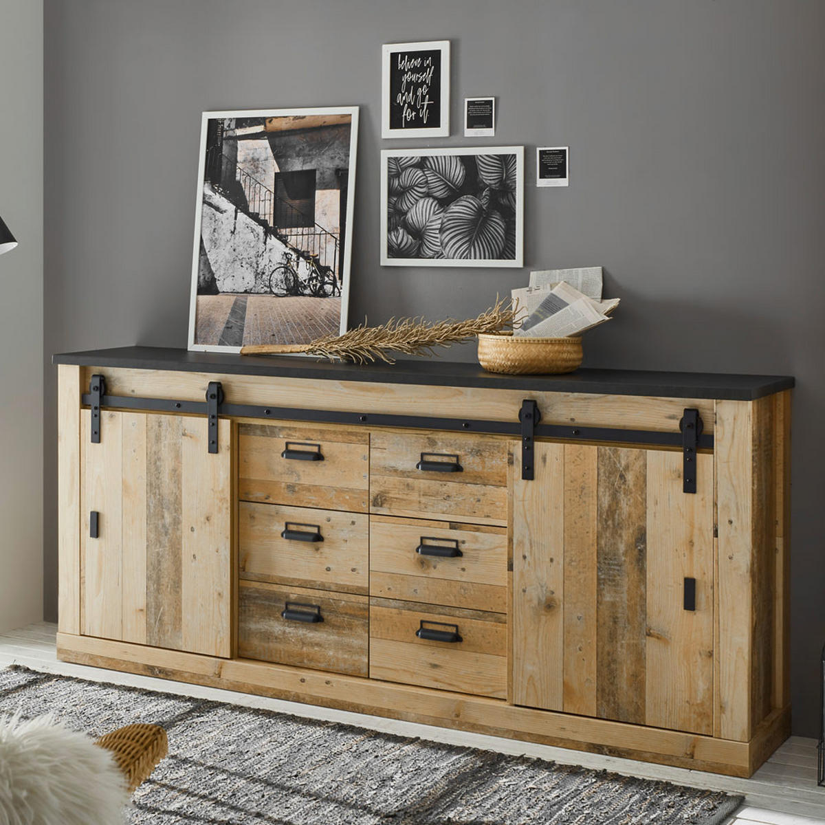 SIDEBOARD Shelton-61 - Braun, Holzwerkstoff (201/91/43cm) - Lomado