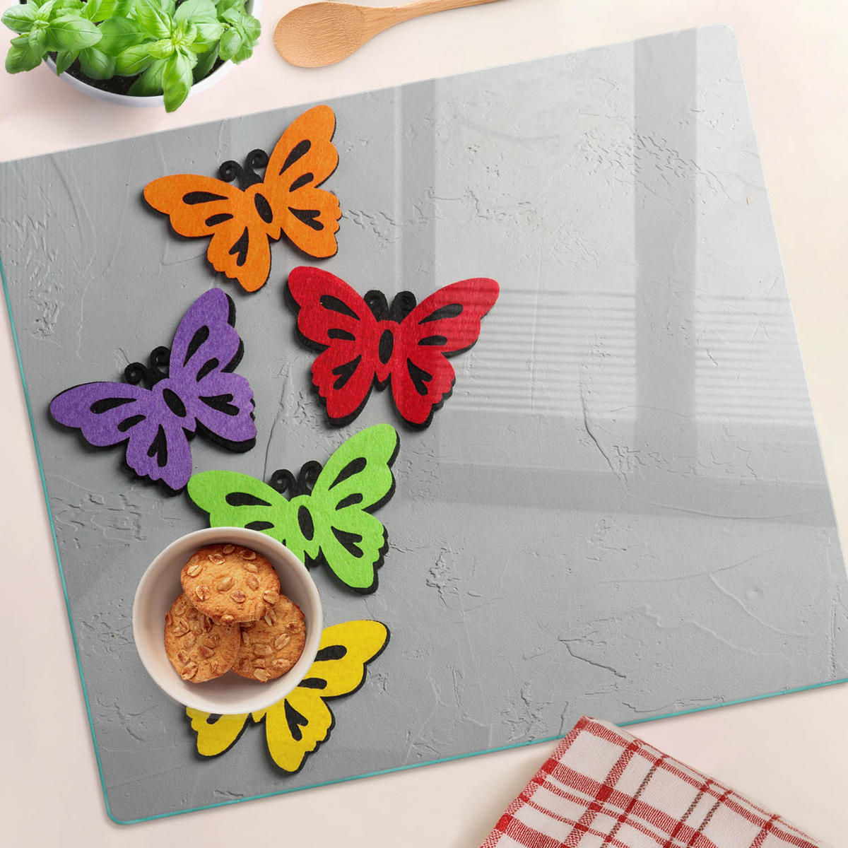 GLASPLATTE 60x52 cm Bunte Schmetterlinge - Multicolor, Glas (60/0.4/52cm) - TULUP