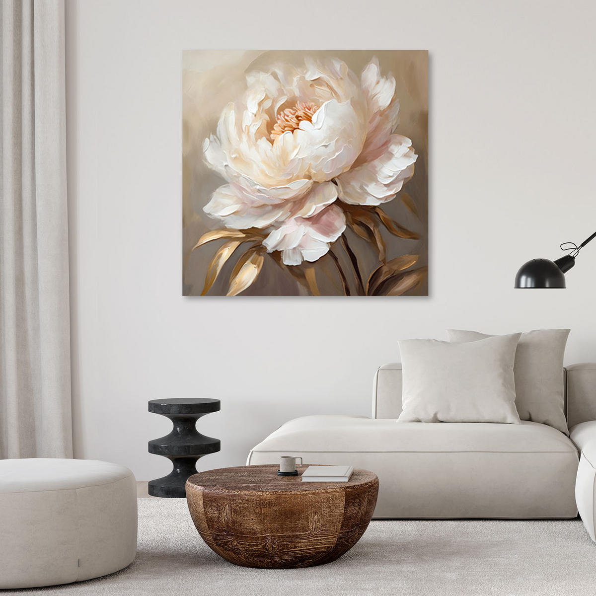 WANDBILD pfingstrose gold 3d - Beige, Textil (30/30cm) - Feeby