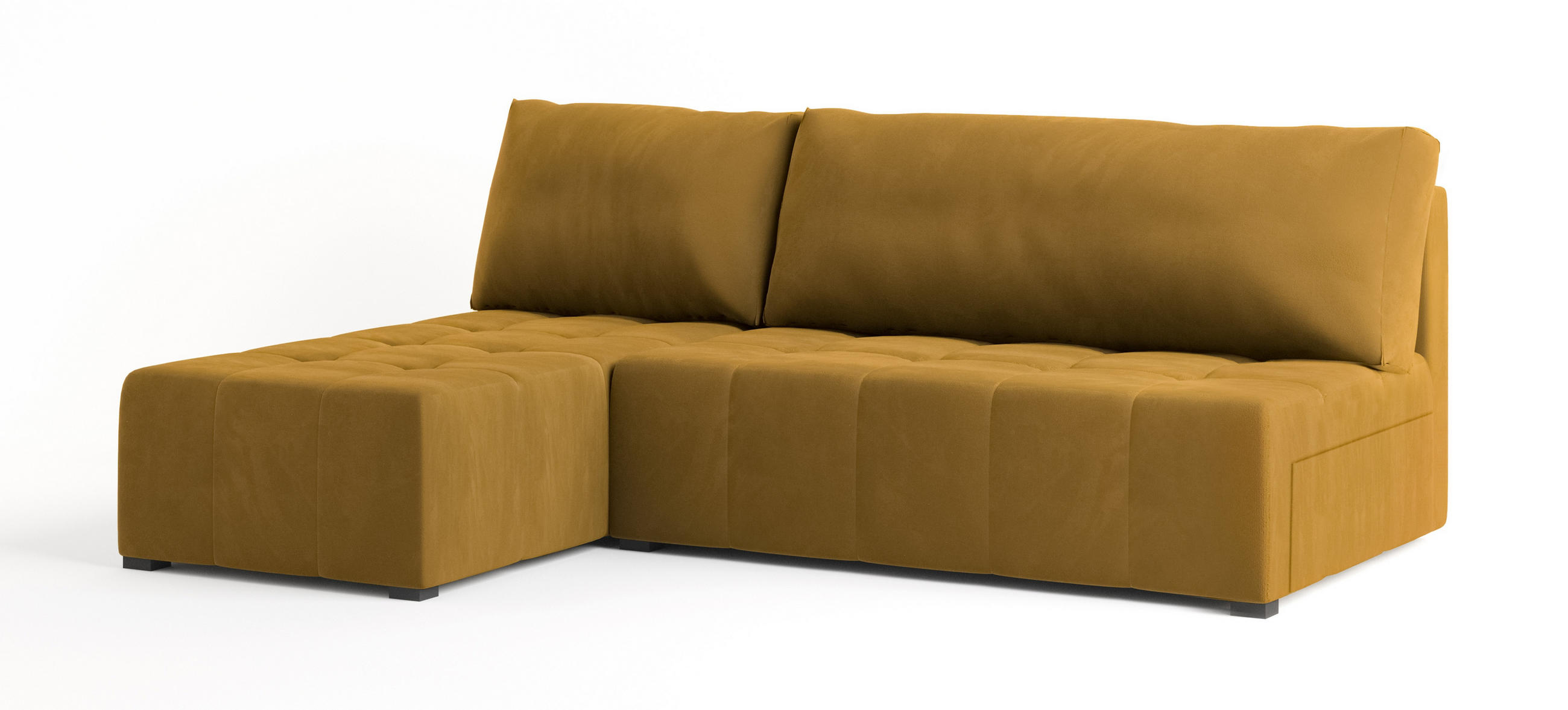ECKSOFA DOMIRA Gelb Plüsch-Stoff mit Schlaffunktion - Gelb, Holz (200/141cm) - MASSENO