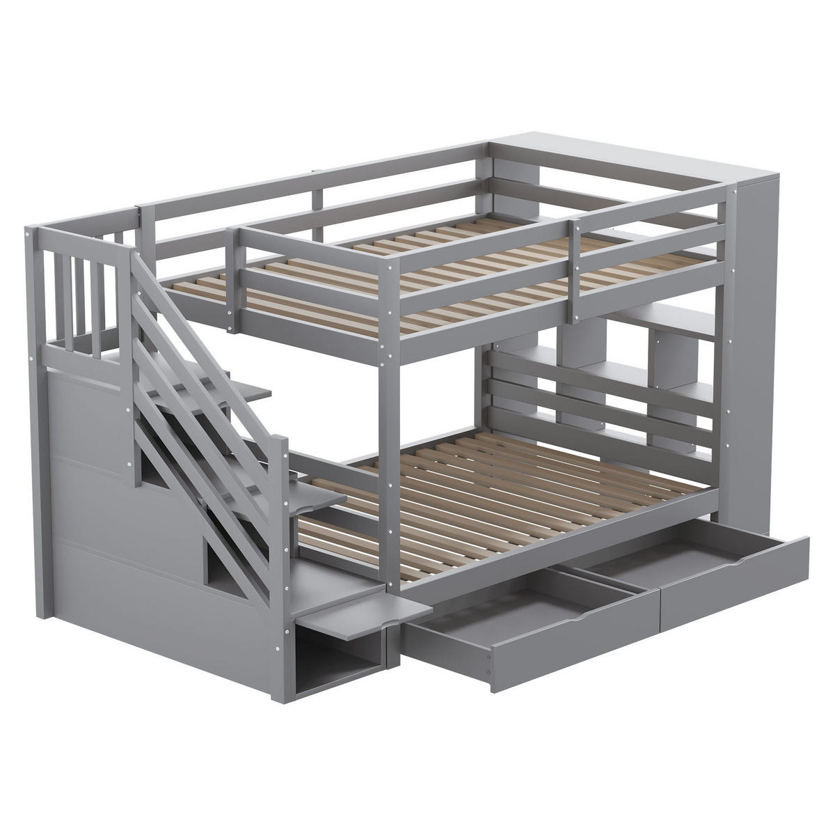 ETAGENBETT mit Stauraum und Sicherheitstreppe 90x200 cm Grau - Grau, Holzwerkstoff (90/200cm) - Beauniv